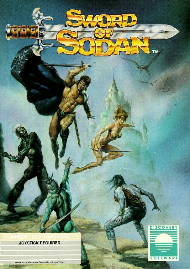 Sword of Sodan box art for Amiga